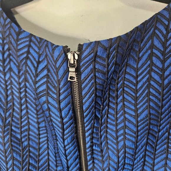 Alice + Olivia Liv Herringbone Jacquard Drop-Waist Dress Blue Black Size 8 Party - Picture 9 of 12